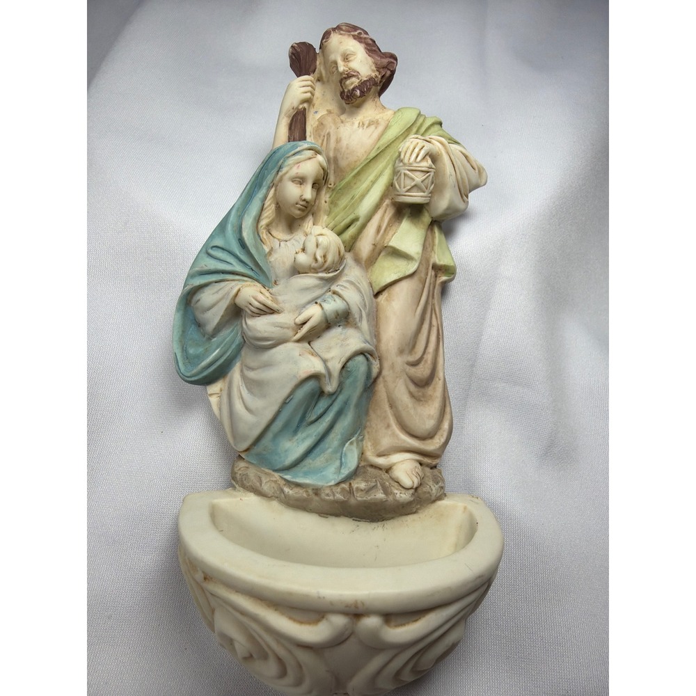 Holy Family Holy Water FontWall Hanging Resin Pastel Religious Decor Small 6.5in